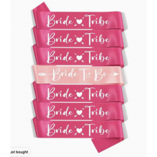 7pc Bride and Bride Tribe Sash Set - Hot Pink BT and Light Pink B2B